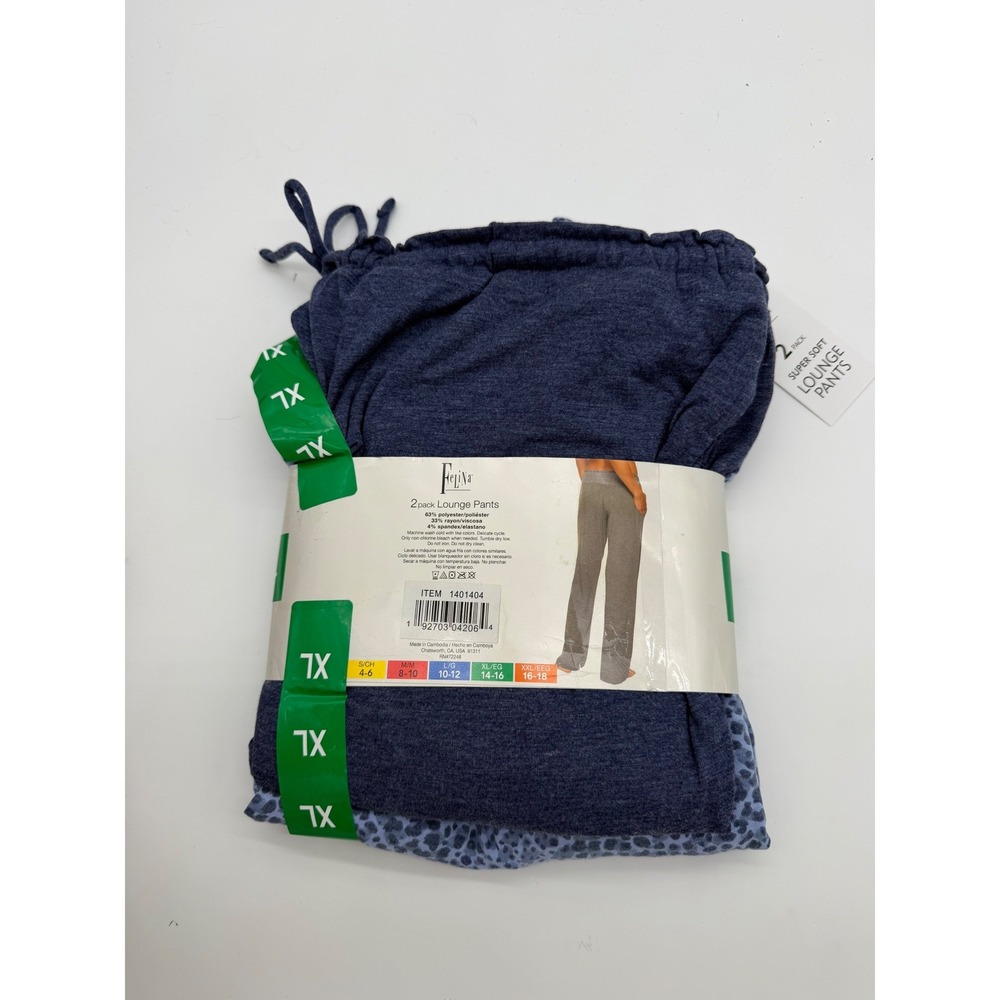 Felina 2 Pack Super Soft Lounge Pants XL Patriot Blue Blue Leopard Animal Print - Picture 3 of 3